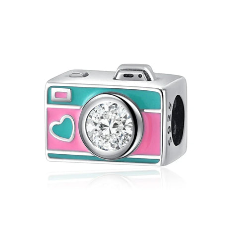 Pink And Blue Camera With Heart Charm