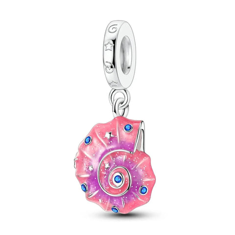 Pink And Blue Sea Shell  Crystal Accents Charm - Pink And Blue Sea Shell  Crystal Accents Charm