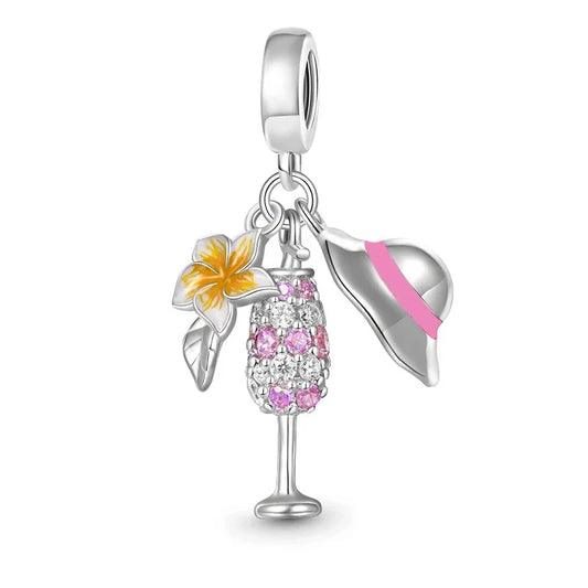 Pink And White Crystal With Glass Of Champagne Charm