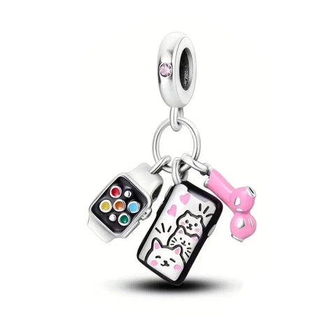 Pink And White With An Apple Cat Charm