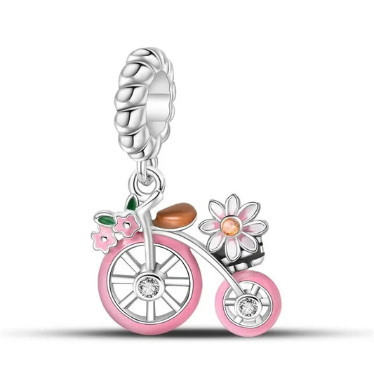Pink Bicycle With Flowers Charm