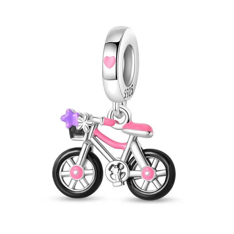Pink Bicycle With Purple Heart Charm - Pink Bicycle With Purple Heart Charm