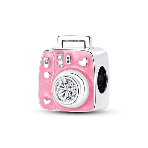 Pink Camera With Diamonds Charm - Pink Camera With Diamonds Charm