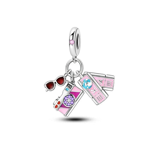 Pink Camera With Sunglasses And Heart Charm