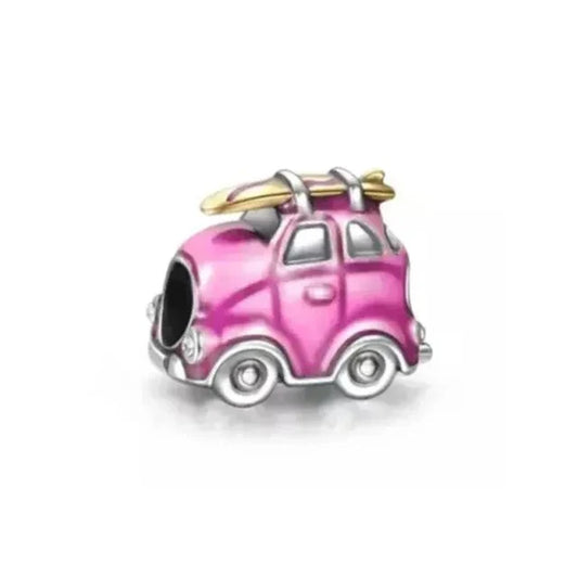 Pink Car With Surfboard On Top Charm