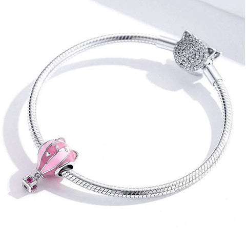 Pink Cat Hot Air Balloon Charm