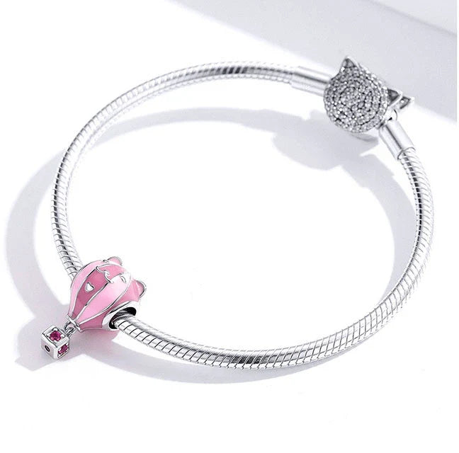 Pink Cat Hot Air Balloon pandora Charm