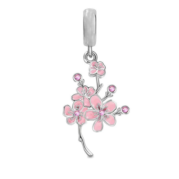 Pink Cherry Blossom Charm for Pandora Bracelets - Sterling silver charm with pink cherry blossoms, enamel, and cubic zirconia.