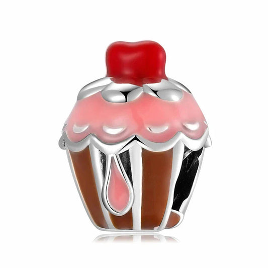 Pink Cupcake Cherry On Top Charm Red Accent
