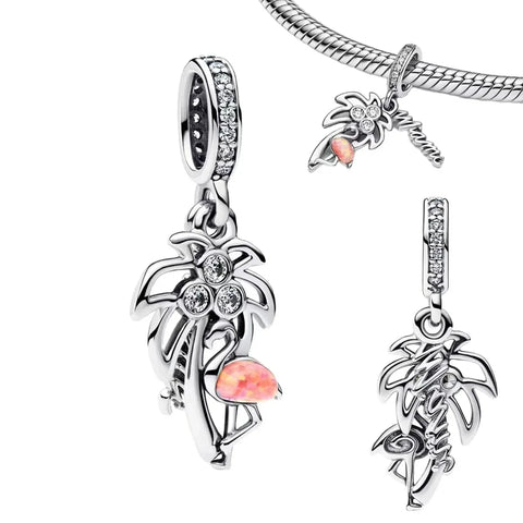 Pink Flamingo And Silver Chain Charm - Pink Flamingo And Silver Chain Pandora Charm
