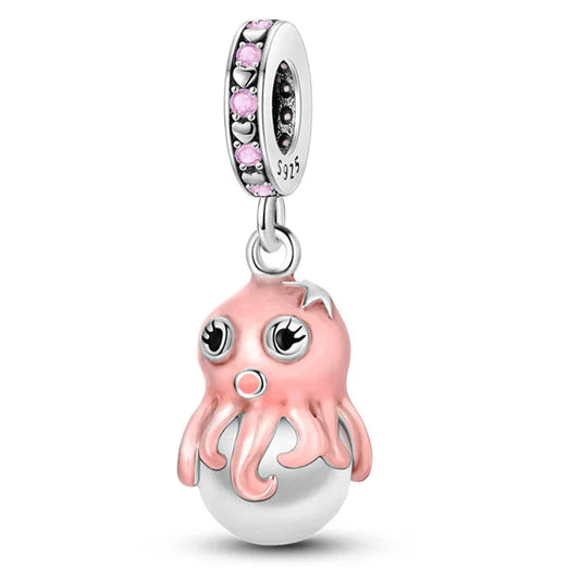 Pink Octopus With Crystals Charm