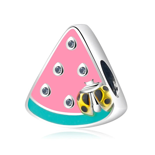 Pink Watermelon Ladybug Charm Yellow Accent