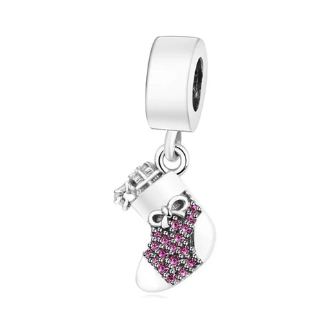 Pink Christmas Stocking Dangle Charm - Pink Christmas Stocking Dangle Charm