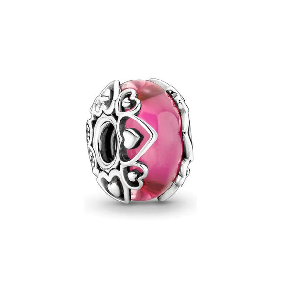 Pink Murano Glass And Heart Charm - Pink Murano Glass And Heart Charm