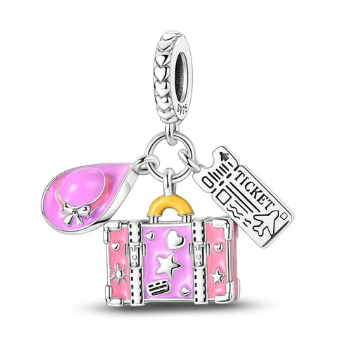 jewlouli Pink Travel Bag Charm fits pandora bracelet