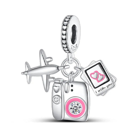 Plane, Polaroid Camera and Polaroids Triple Dangle Charm - Plane, Polaroid Camera and Polaroids Triple Dangle Charm