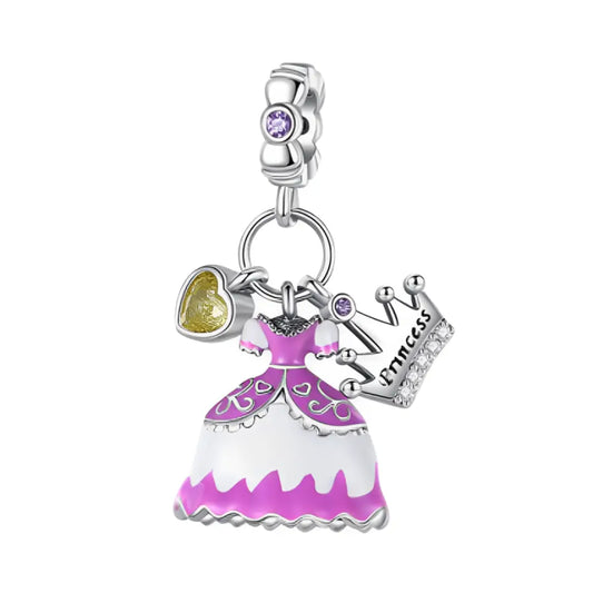 Princess Crown, Dress and Heart Triple Dangle Charm