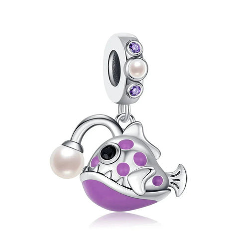 Purple And White Fish With Pearls Charm - Purple And White Fish With Pearls Charm