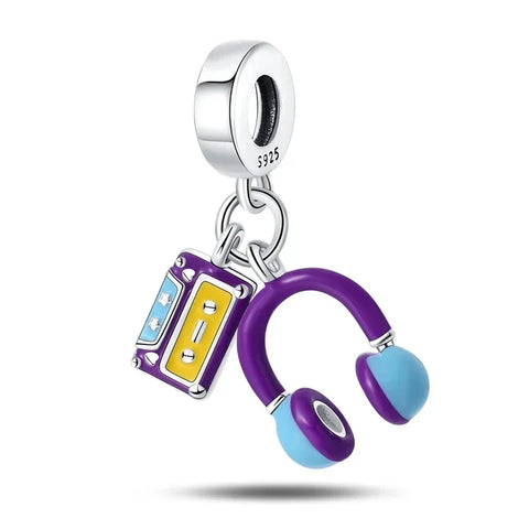 Pandora Purple Blue Charm Headphones Yellow Accent