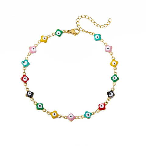 Colorful Evil Eye Ankle Gold Bracelet - Colorful Evil Eye Ankle Bracelet