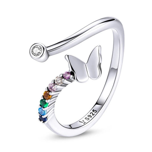 Silver Rainbow Butterfly Adjustable Ring-Nature Open Ring