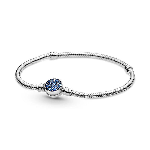 Starry Night Blue Sterling Silver Snake Chain Charm Bracelet - Starry night blue sterling silver snake chain charm bracelet with blue cubic zirconia clasp