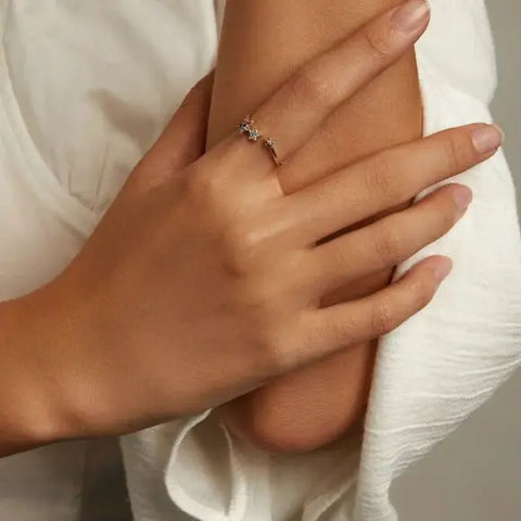 Coloured Rainbow Silver Stars Adjustable Ring