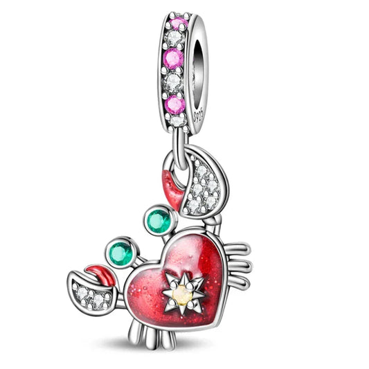 Red Crab With Heart And Pink Stones Charm