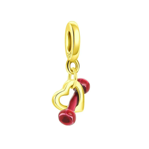 Red Heart Charm Gold Yellow Accent Charm - Compatible with Pandora Bracelets