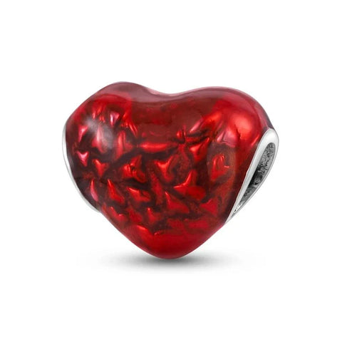 Red Heart Shaped Bead Silver Plated Finish Charm - Pandora Red Heart Shaped Bead Silver Plated Finish Charm Accent