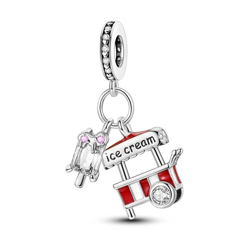 Red Ice Cream Truck With Pink Crystal Charm - Red Ice Cream Truck With Pink Crystal Charm