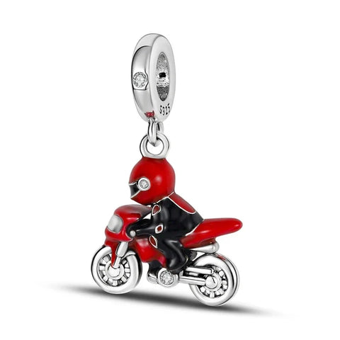 Red Motorcycle On Silver Chain Charm
