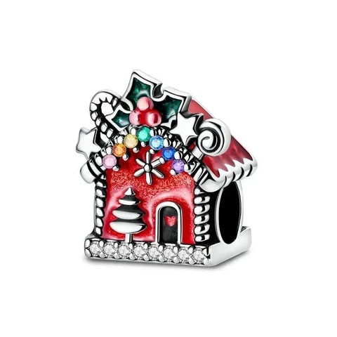 Pandora Red White Christmas House Charm Accent