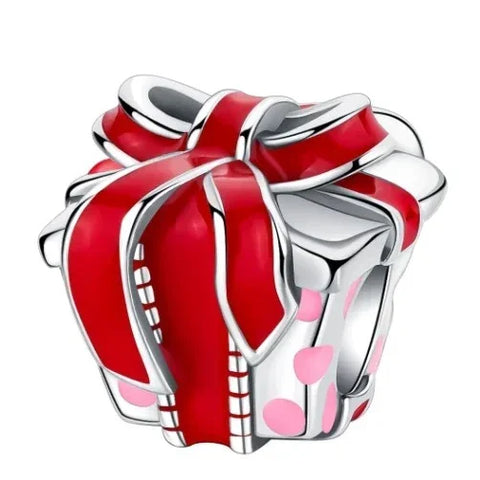 Red White Gift Box Charm - Pandora Red White Gift Box Charm Accent