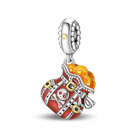 Red White Pirate Charm Skull Crossbones Orange Accent Charm - Compatible with Pandora Bracelets