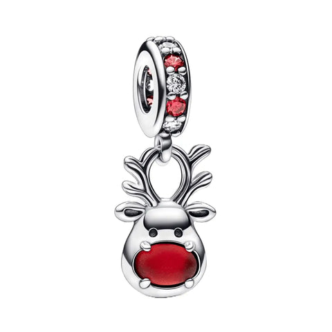 Red Nose Reindeer Murano Dangle Charm - Red Nose Reindeer Murano Dangle Charm