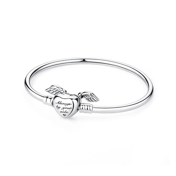 Sterling Silver Snake Chain Bracelet with Winged Heart Charm - Sterling Silver Snake Chain Bracelet with Winged Heart Charm