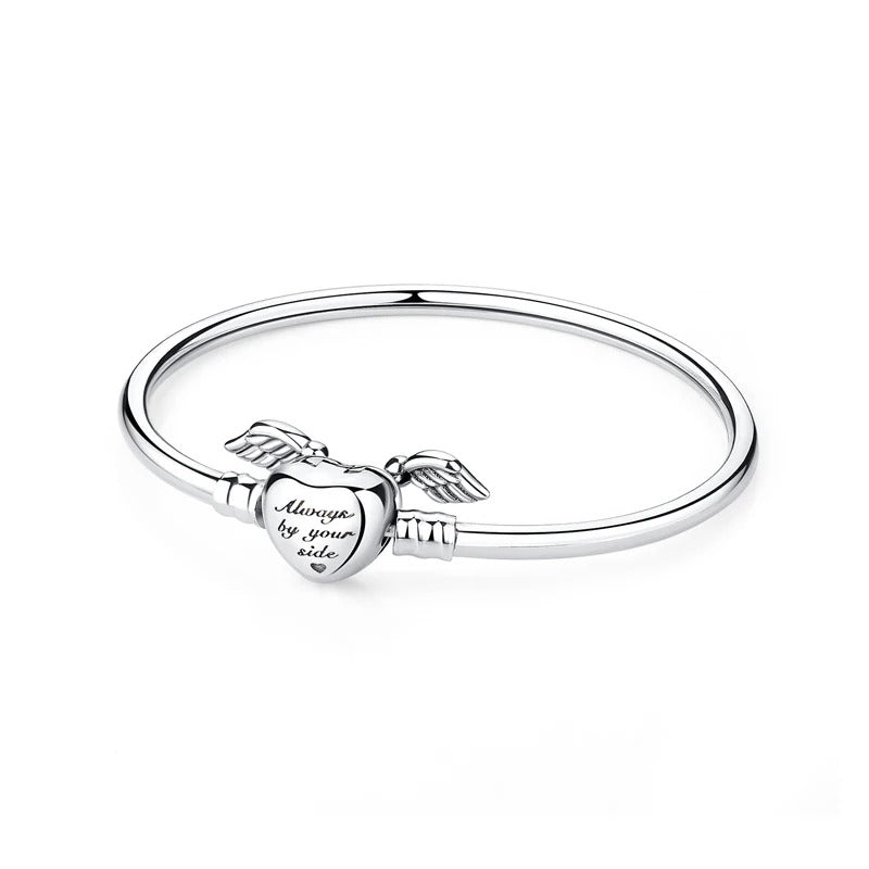 Sterling Silver Snake Chain Bracelet with Winged Heart Charm