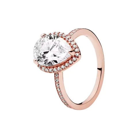 Rose Gold Sparkling Pear Halo Ring - Rose Gold Sparkling Pear Halo Ring