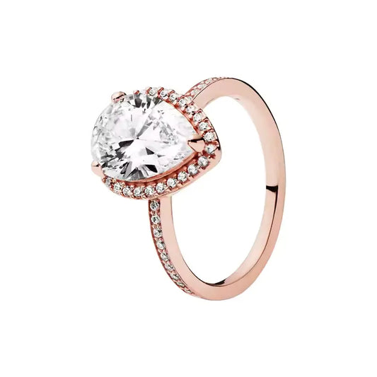 Rose Gold Sparkling Pear Halo Ring
