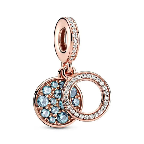 Rose Gold Aqua Halo Dangle Charm - Rose Gold Aqua Halo Dangle Charm