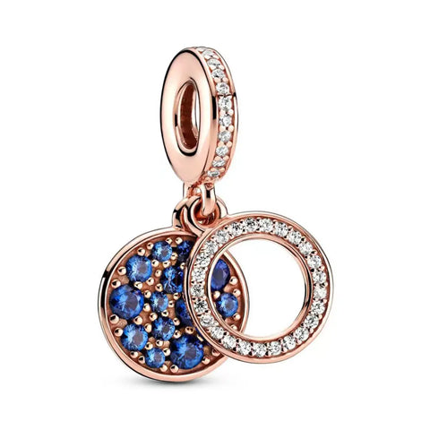 Rose Gold Blue Halo Dangle Charm - Rose Gold Blue Halo Dangle Charm