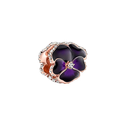 Rose Gold Purple Pansy Charm