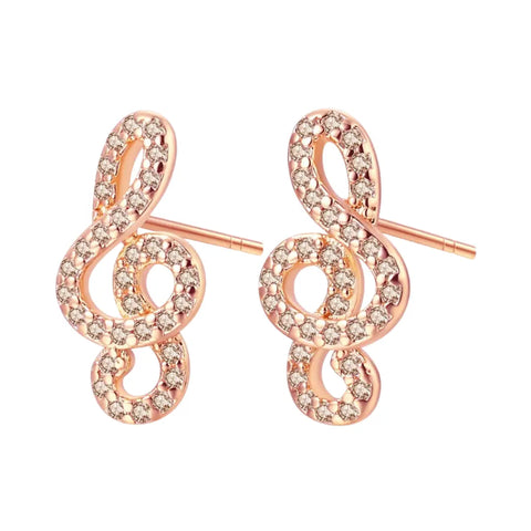 Rose Gold Treble Clef Stud Earrings