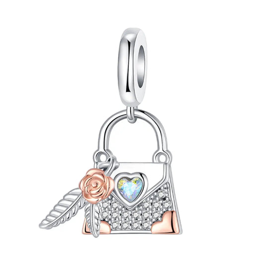 Rose Heart Handbag Dangle Charm