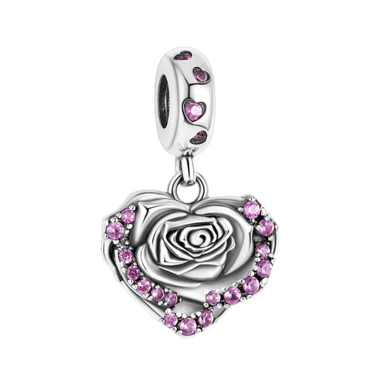 Rose In Heart Dangle Charm