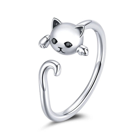 Cat Sterling Silver Open Ring-Pet Lover's Accessory - Cat Sterling Silver Open Ring-Pet Lover's Accessory