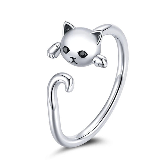 Cat Sterling Silver Open Ring-Pet Lover's Accessory