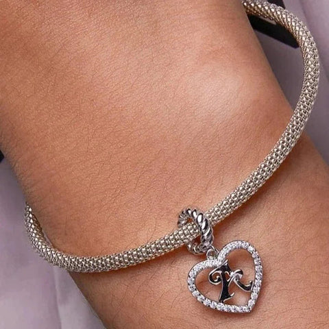 Silver Heart Letter A Charm