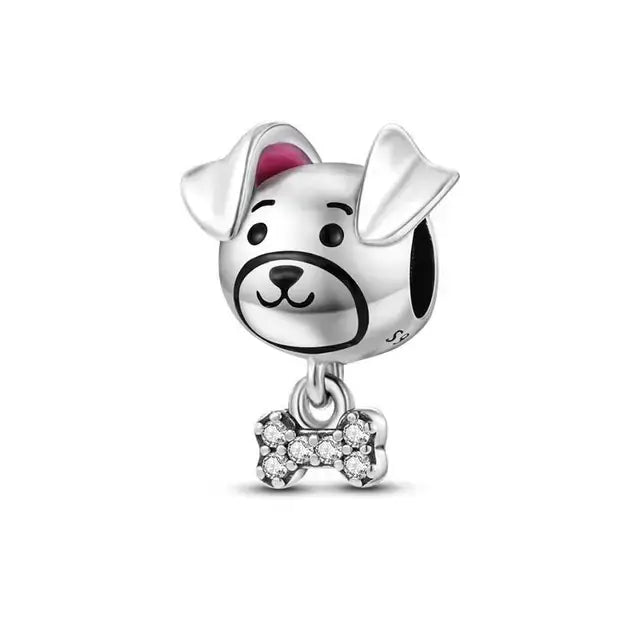 Adorable Puppy with Bone Sterling Silver Charm